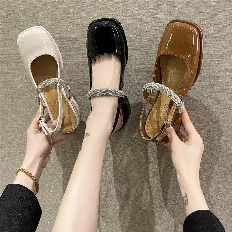 Est Soft Leather High-Heeled Mary Jane Shoes Women'S Spring And Summer Thick-Heeled Shoes With Buckle Straps Toe Sandals