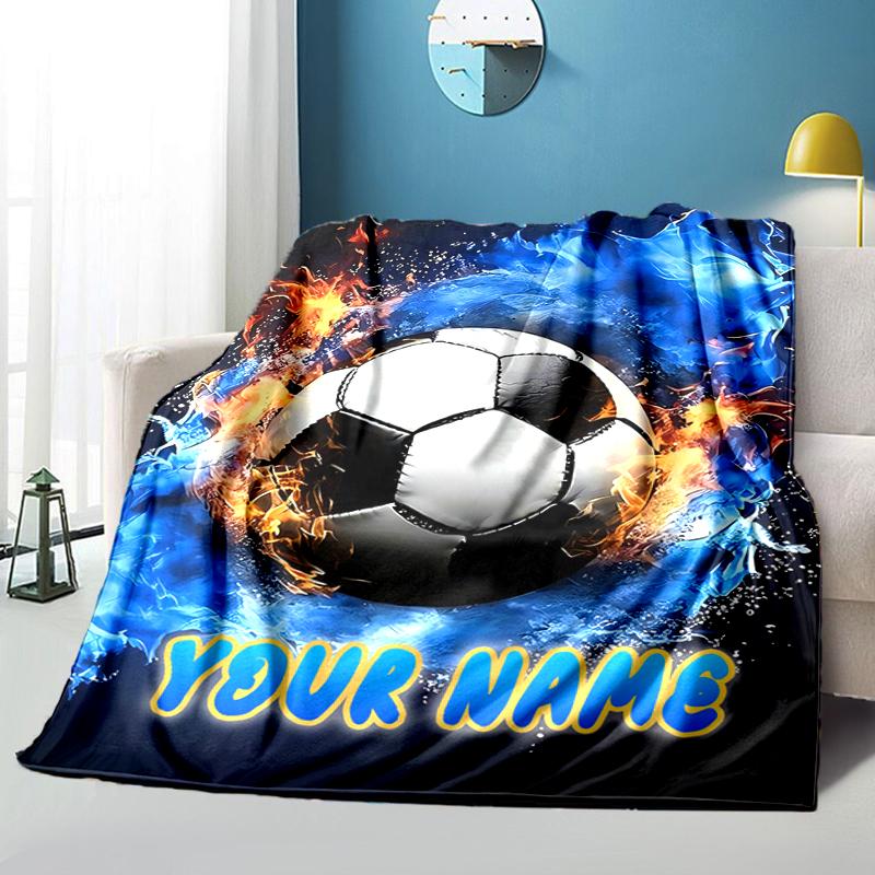 1PC Custom Name Soccer Ball" Flannel Blankets Patterns Throw Blanket All-Season Soft Gift for Couch, Bed, Camping Gifts