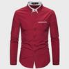 Men's Autumn Fashion Double Collar Solid Color Slim Fit Long Sleeve Shirt
