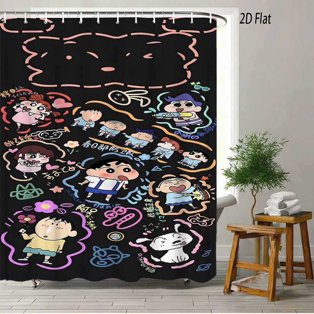 

Crayon Shin-Chan The Movie Ora To Hakase No Natsuyasumi 2D Print Waterproof Shower Curtain, Blue Anime Bathroom Decor With Hooks W60H190(CM)-1 Pcs