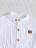 Boys' White Stripe Short-Sleeve Shirt & Khaki Shorts Set (2025 Spring/Summer Collection)
