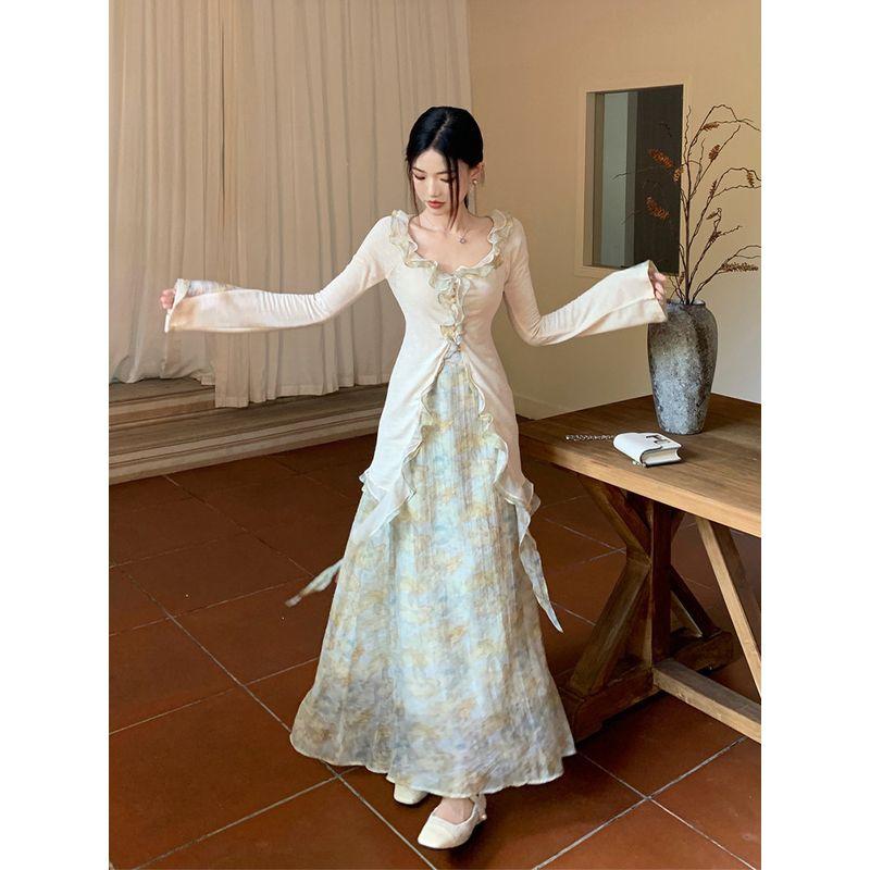 

Ruffles Stylish Niche Floral Skirt Shirt Floral Skirt M