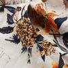 Women Fleece Lining Winter Hooded Coat Floral Leaf Print Long Sleeve