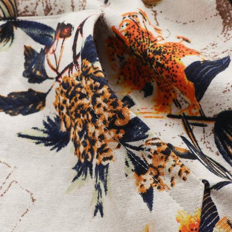 Women Fleece Lining Winter Hooded Coat Floral Leaf Print Long Sleeve