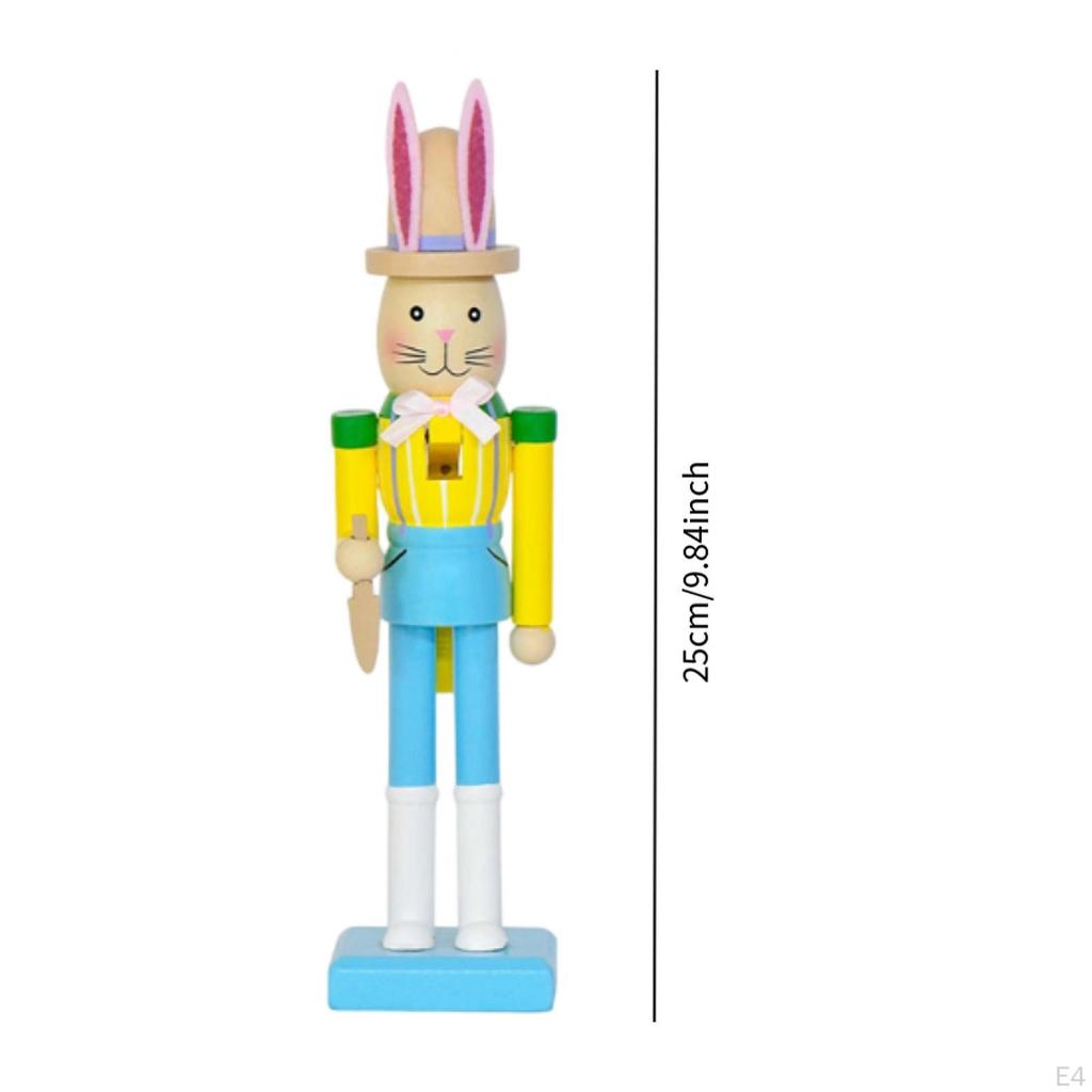 Easter Bunny Nutcracker Figurine Animal Sculpture 10 Inch Tabletop Ornament Wood Statue for Bedroom