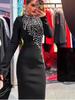 Elegant European & American Rhinestone Beaded Long-Sleeve Slim Fit Party Dress