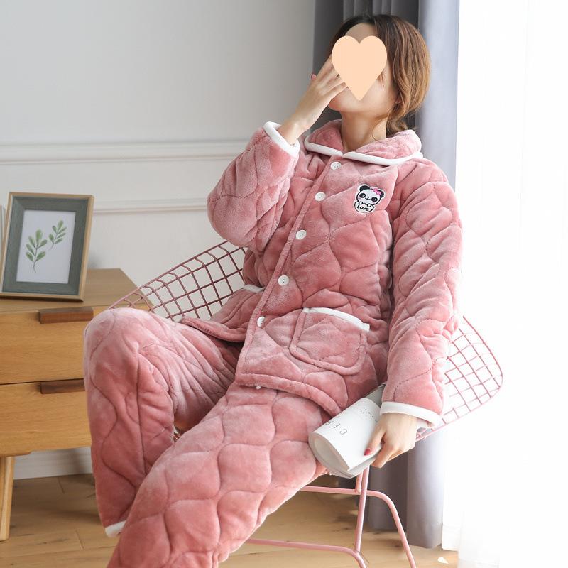 Dámské pyžamo třívrstvé zesílené a roztomilé zimní lze nosit velká velikost teplé polstrované domácí oblečení