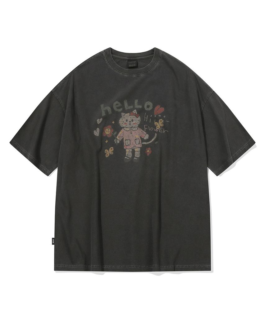 CPGN STUDIO Hello Flower Pigment Short Sleeve T-Shirt Smoke Black