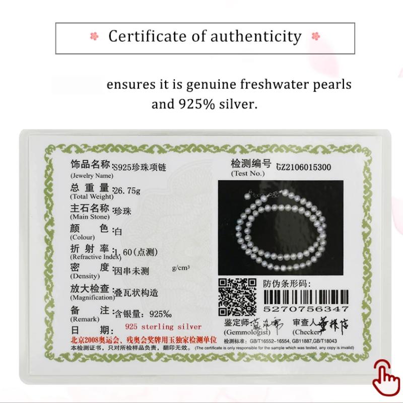 Fashion Jewelry Natural Freshwater Pearl Necklace 925 Sterling Silver Chain for Women Girls