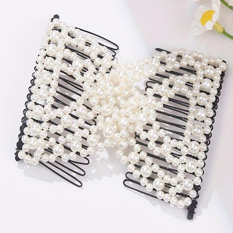Women DIY Hair Accessories Pearl Beaded Elastic Hair Claw Hairpin Magic Comb Up-Do Hairstyle Bun Maker Tool Ponytail Hairdo Wolf