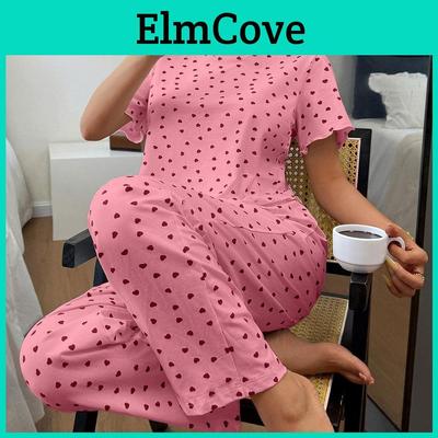 Cotton Pajamas For Women With Heart Print Comfortable Lounge Sleepwear Set For Home And Travel
