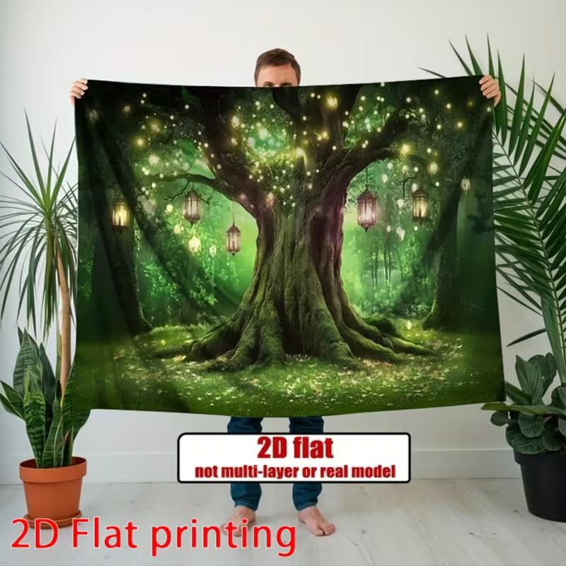 2D Verzauberter Waldbaum Kulisse Magische Laterne Glühwürmchen Hintergrund