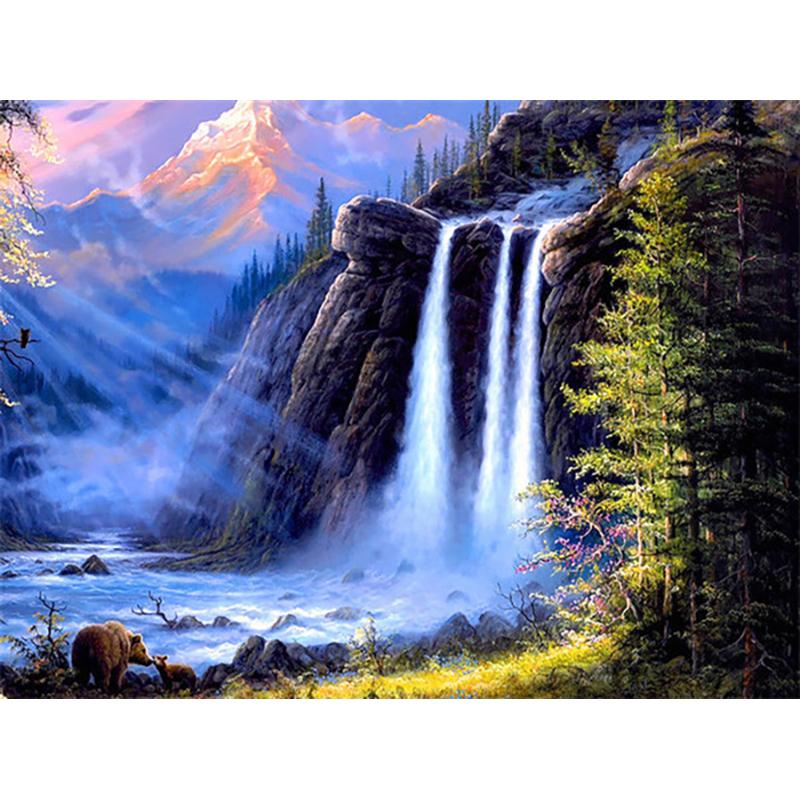 5D Diy Waterfall Diamond Painting Kit Celá kulatá vrtačka Krajina Diamantové vyšívání Mozaika Umělecké křížové stehy Domácí dekorace