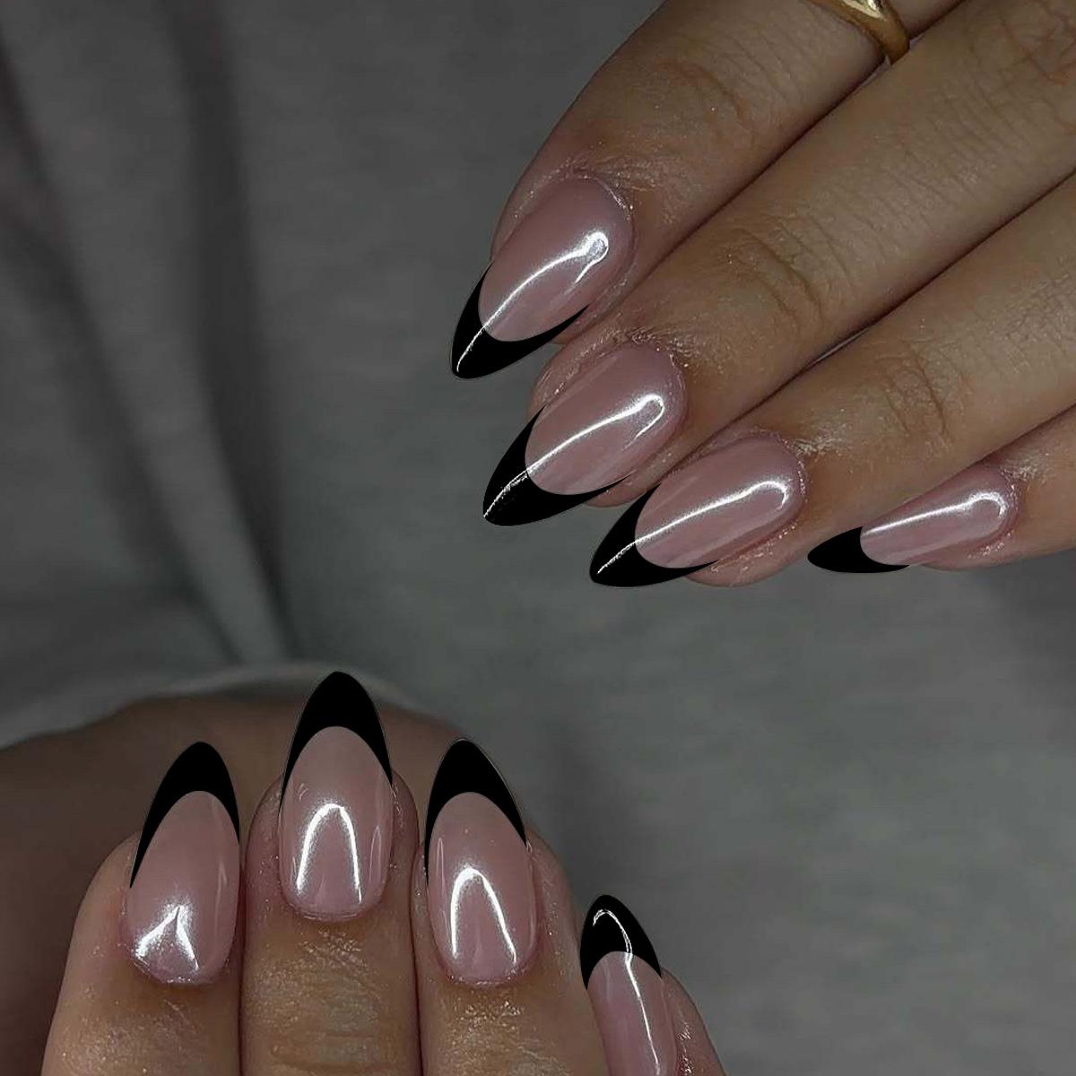 

24 шт. Простой нюдовый средний миндалевидный набор накладных ногтей, глянцевый розовый французский с однотонными искусственными ногтями для женщин, носимый маникюр