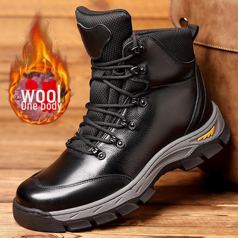 Northeast Men's Genuine Leather High-Top Snow Boots with Plush Lining, Non-Slip Sole, and Warm Fur.