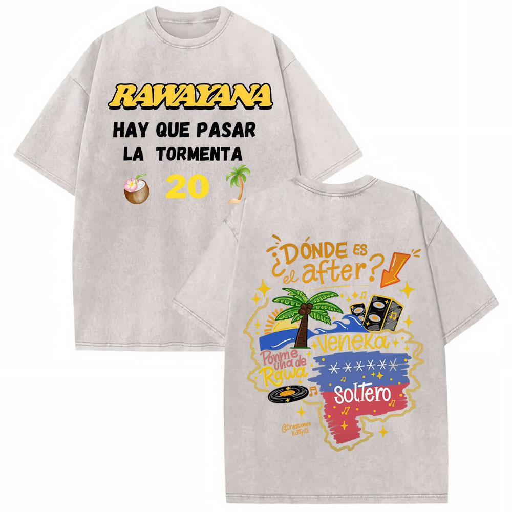 Rawayana Donde Es El After Album Vintage Washed Tshirt Mens Clothing Fashion Gothic Tshirts High Quality Casual Loose T Shirt