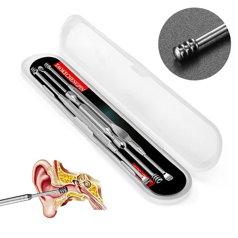 1/3Pcs Double Head Ear Wax Removal Cleaner Earwax Remover 360° Cleaning Ear Pick Stainless Steel Ear Care Tools
