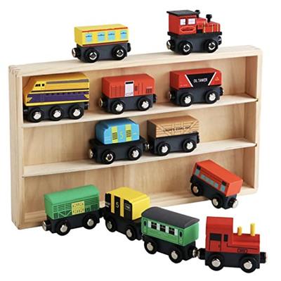 Apricity Wooden Train Set with Mini Cars, Magnetic Attachments, and Storage Box, Great for Home Decor