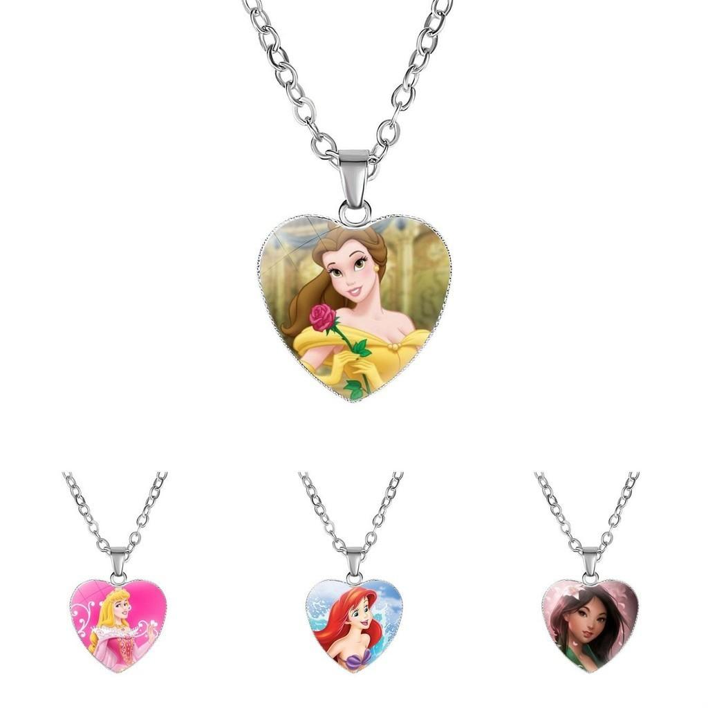 Neue Cartoon Frozen Elsa Prinzessin Herz Anhänger Kinder Halskette Schneewittchen Meerjungfrau Accessoires