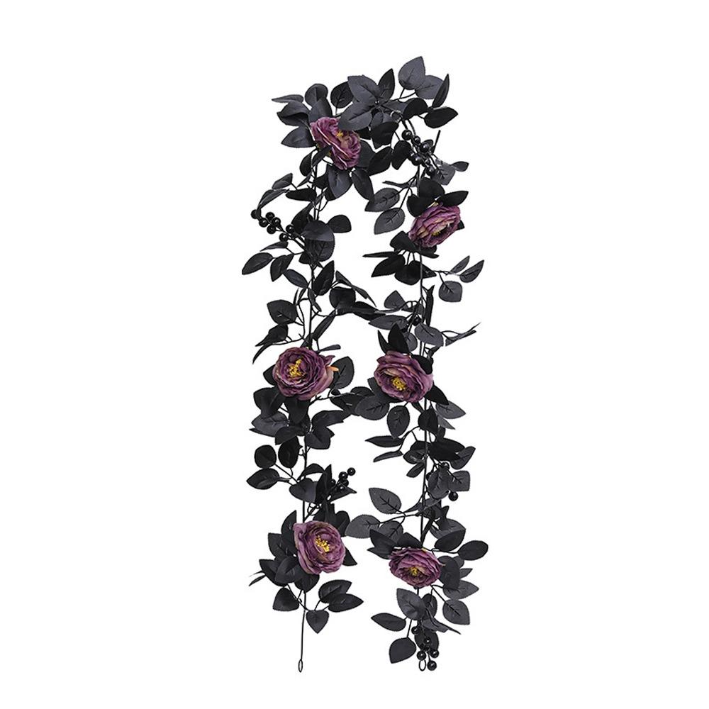 Black Artificial Rose Vines 175cm Halloween Garland Halloween Rose Leaf Vines  Table Centerpiece