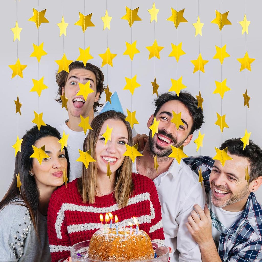 65 Feet Gold Star Garland - Double Sided Paper Star Garland Decorations - Hanging Stars Streamers Party Decorations for Graduation Wedding Birthday
