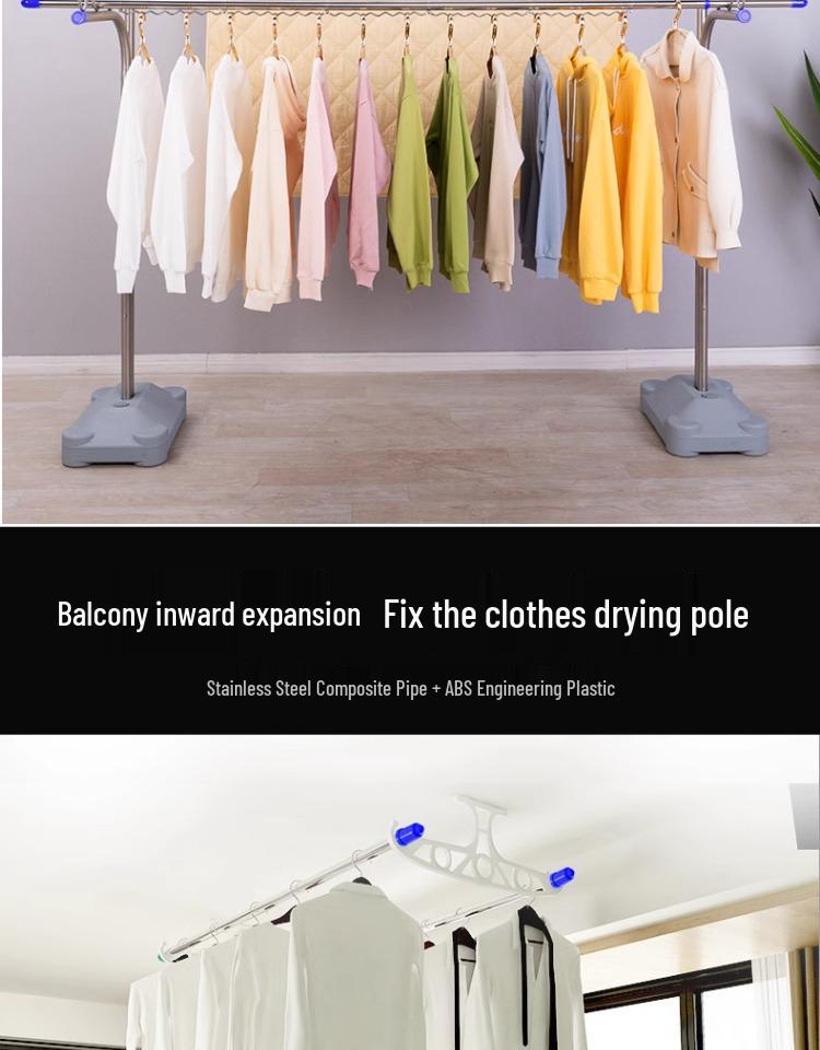Retractable No-Drill 304 Stainless Steel Balcony Clothes Drying Rack Pole