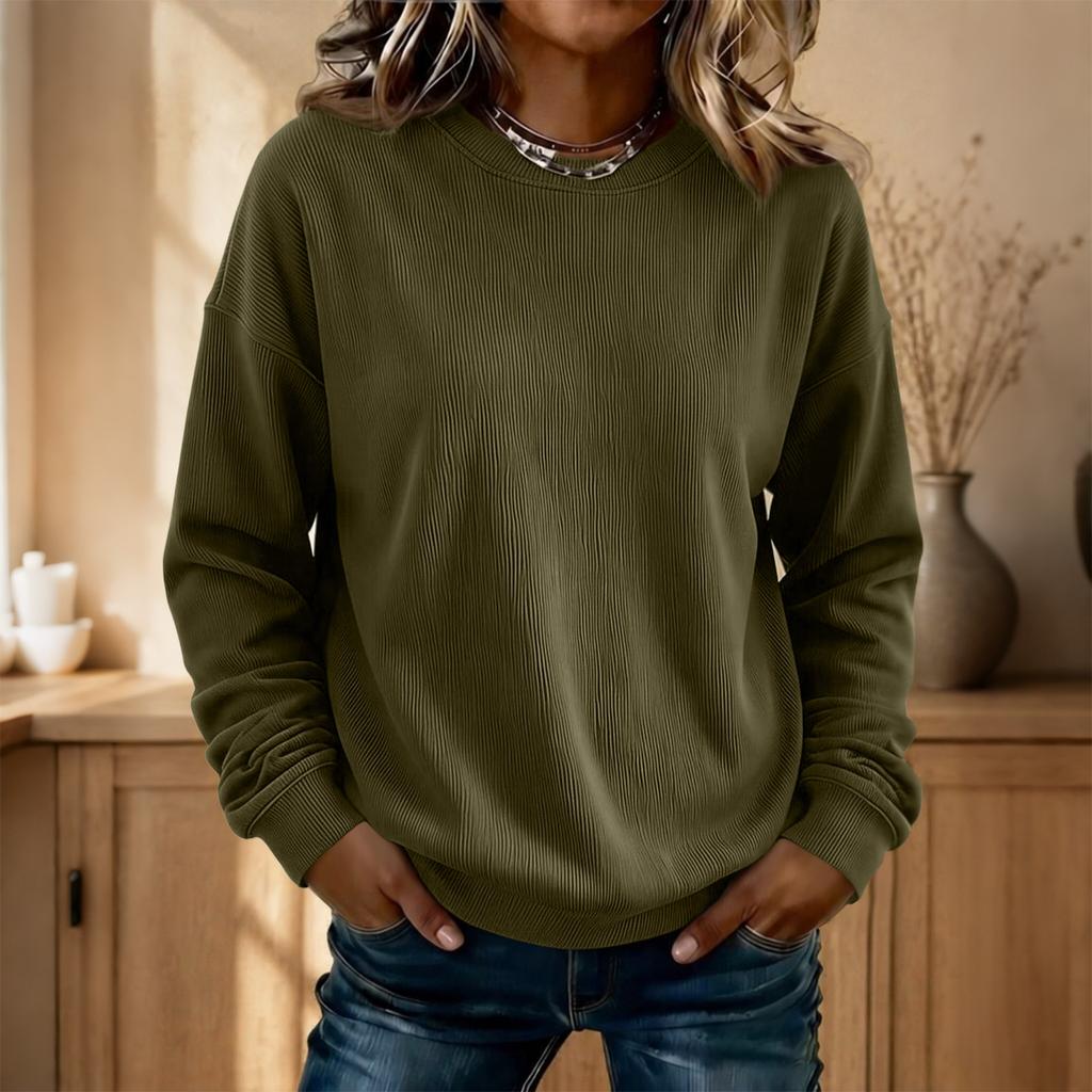 Women's Long Sleeve Neck Loose Fit Pullover Sweatshirt Color Casual Fall Winter Top