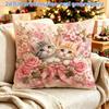 1pc 2D Flat Printed Pillowcase, Single-sided Print, Pillow Insert Not Included, Zipper Closure, Features a Pattern of Two Adorable Kittens In a Wicker