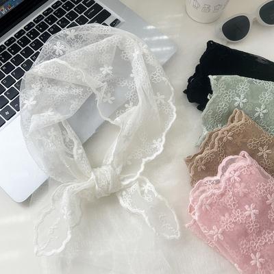 Embroidered Flower Lace Triangle Scarf Small Shawl Crochet Neck Scarf Solid Head Scarf Headwraps Bandana For Women Neckerchief