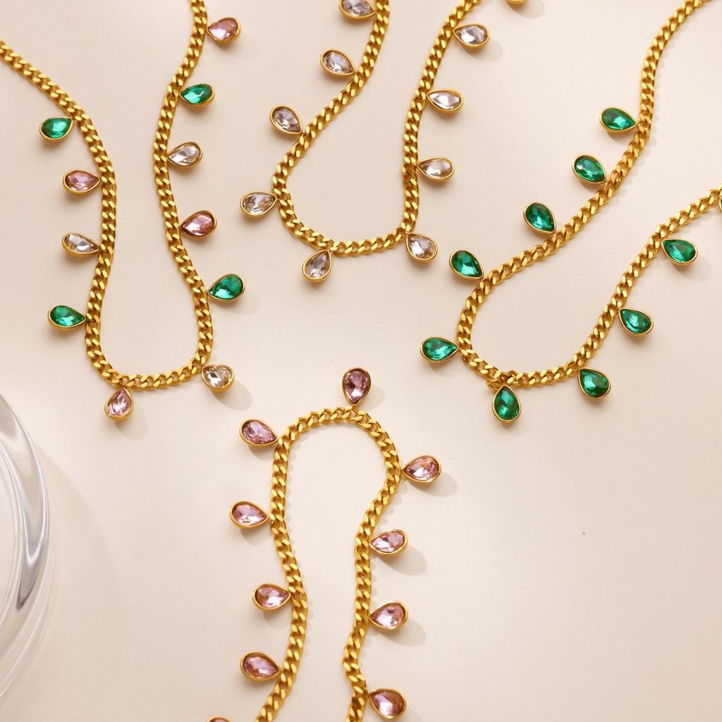 Fashion Beaded Jewelry, High-end Jewelry, Exaggerated Zircon Water Drop Fringe, Titanium Steel Necklace Does Not Fade