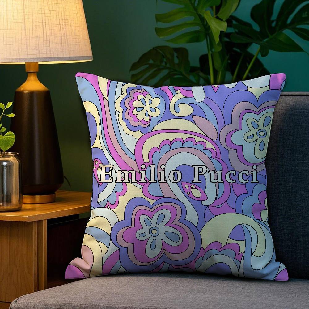 

Fashion E-EE-Emilio logo P-Pucci Pillow Case Plush Fabric Soft Double Sided Print Sofa Cushion Cover Throw Pillow Covers 12x12Inch
