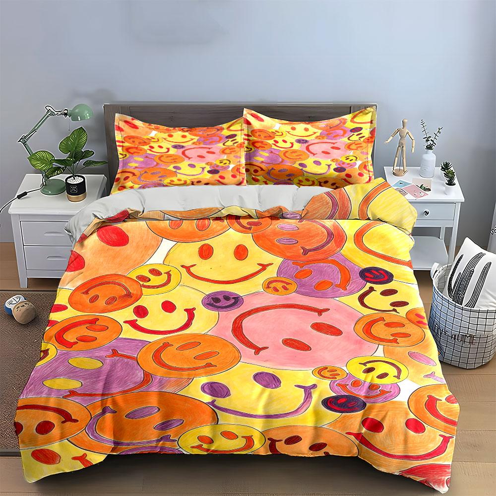 Colorful Smiling Face Pattern. Bedding Sets Duvet Cover Sets Duvet Covers Pillowcases(1 * Duvet Cover 2 * Pillowcases Without Duvet Insert)