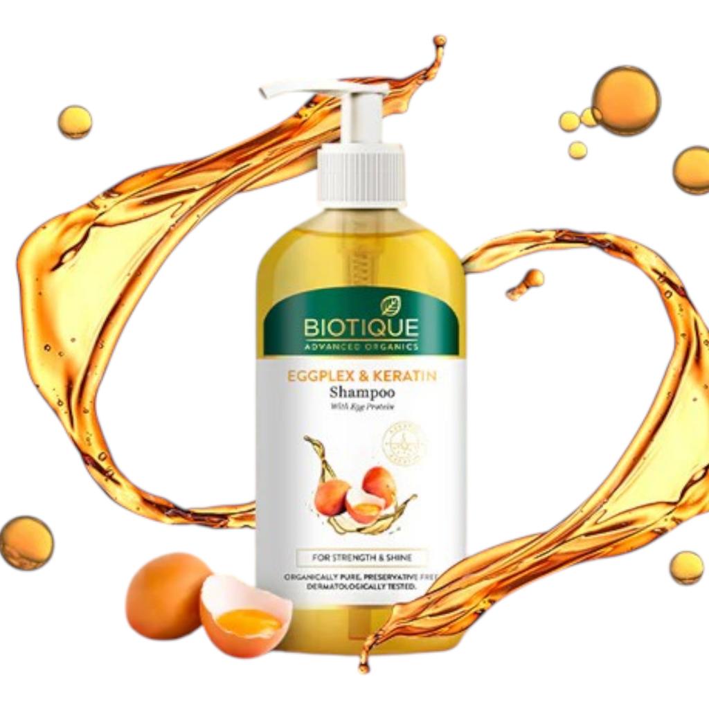 Biotique Eggplex Keratin Shampoo 300ml Für dickeres, glänzenderes Haar Beugt Haarbruch vor Proteinbehandlung Männer Frauen