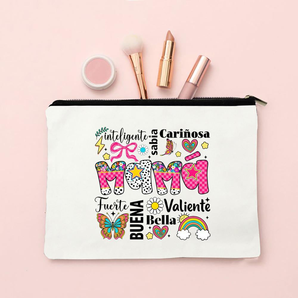 Spanish Printed Makeup Bag Travel Neceser Toiletries Storage Bag Female Canvas Cosmetic Bags Birthday Mother's Day Gift for Mom
