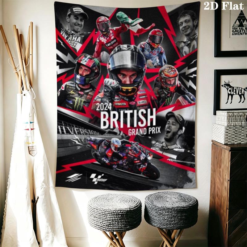 British Grand Prix MotoGP Racing Tapestry, Motorcycle Racer Wall Hanging, Wall Art Decor for Bedroom Living Room Fan Room