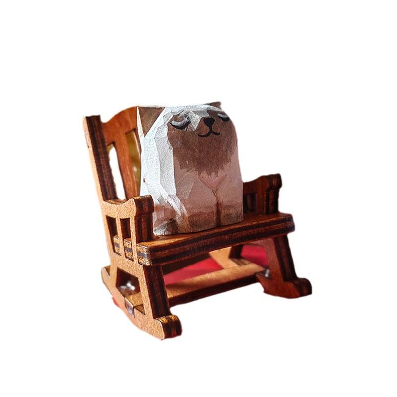 Handmade Solid Wood Carving - Cute Pet Ornament for Home or Office Decor