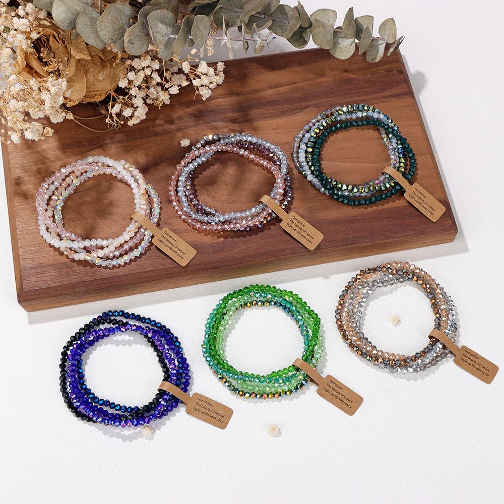 4-teiliges Set mit facettierten Glasperlen, Stretch-Armband für Damen und Herren, Kristallperlen, mehrfarbig, elastisches Seilarmband, handgefertigter Schmuck