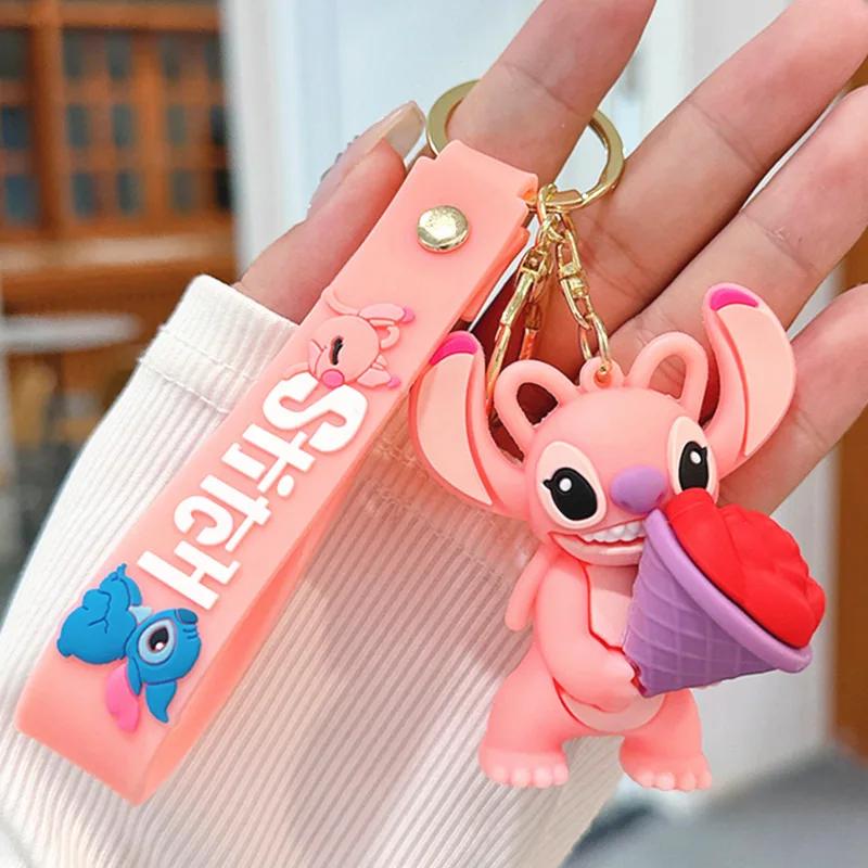 Car Cute flower Stitch bag pendant keychain Star and Stitch PVC soft plastic doll pendant couple small key chain Gift