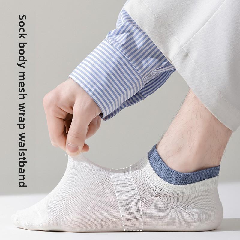 Men's Summer Lightweight Socks - Non-slip Pure Cotton Boat Socks with Open Mesh for Sweat Absorption and Invisible Design