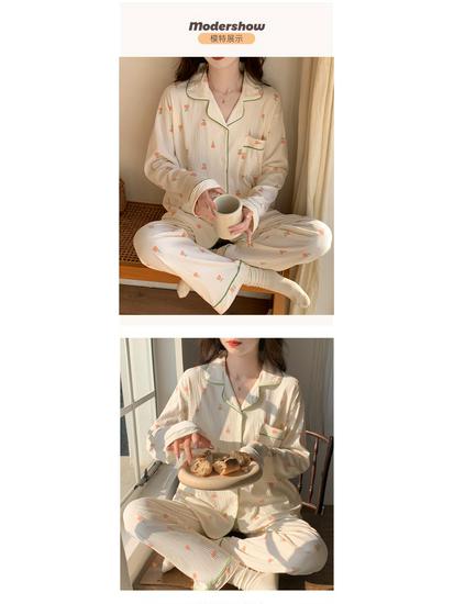 Women's 2024 Spring Polka Dot Pajama Set - Long Sleeve Cardigan and Pants In Casual Wrinkled Fabric