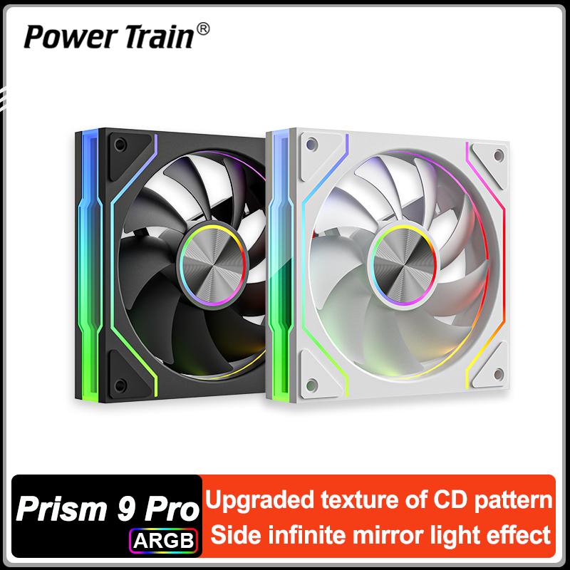 Power Train Prism 9 Pro 12CM Case Fan ARGB Quiet Desktop Computer Cooling Fan Infinite Mirror Light Effect Black Forward