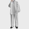 Men's Waffle Knit Sportswear: Street Style Sweatshirt & Straight Sweatpants Two-Piece Set for Spring & Autumn.