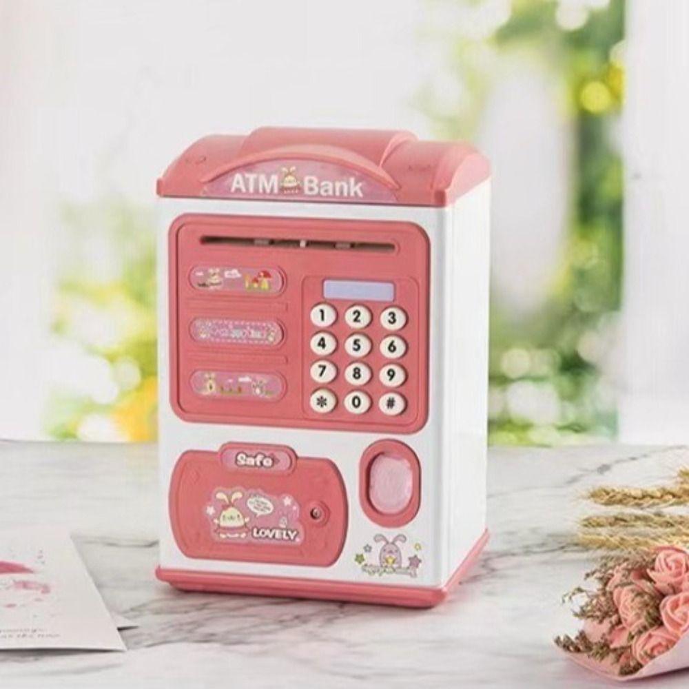 Cartoon Fingerprint Piggy Bank Password Lock Coin Deposit Box Mini ATM Machine Cash Safe  Student