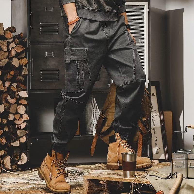 American Style Retro Cargo Pants Men Loose Straight Leg Oversized Casual Trousers