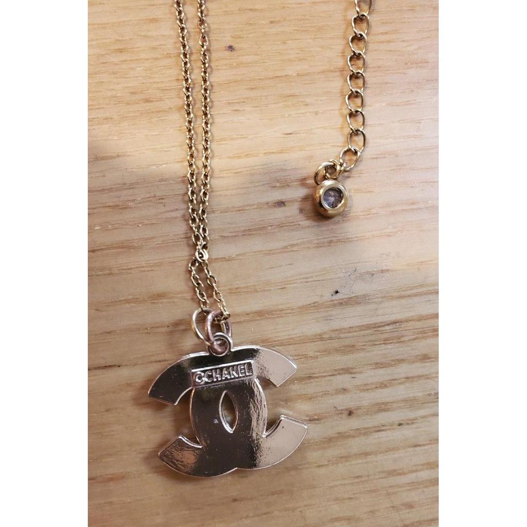 Used CHANEL Cocomark Necklace Gold Pearl Black Vintage