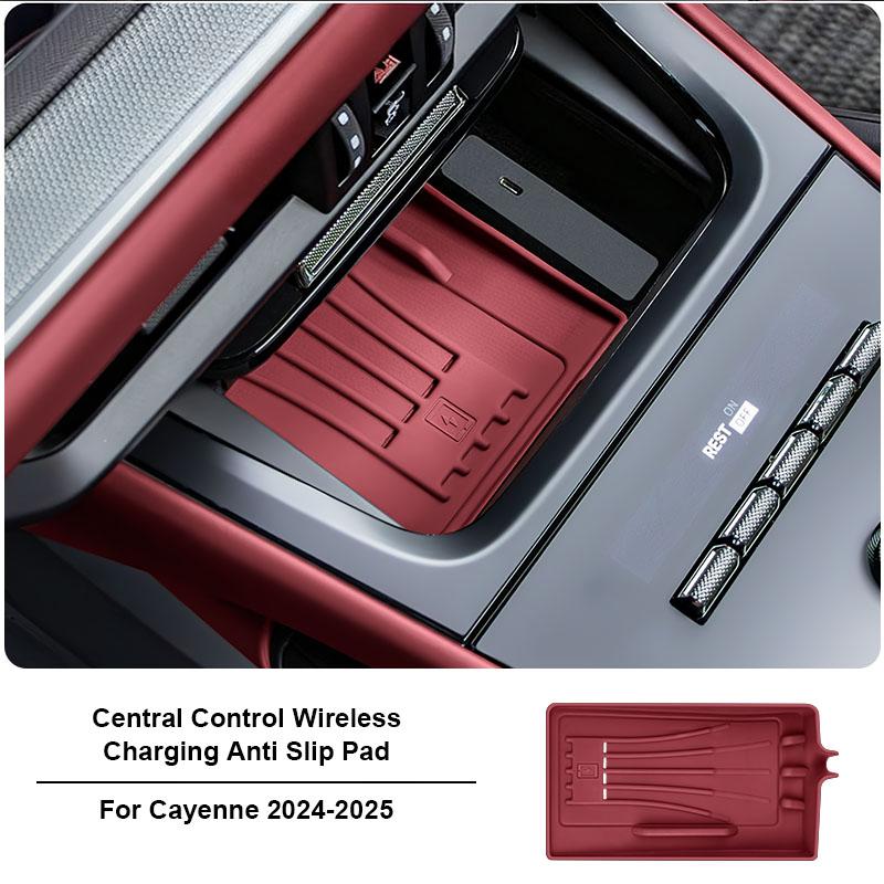 For Porsche Cayenne 2024 2025 Car Silicone Center Console Organizer Box Cup Holder Wireless Charging Pad Cup Insert Accessories