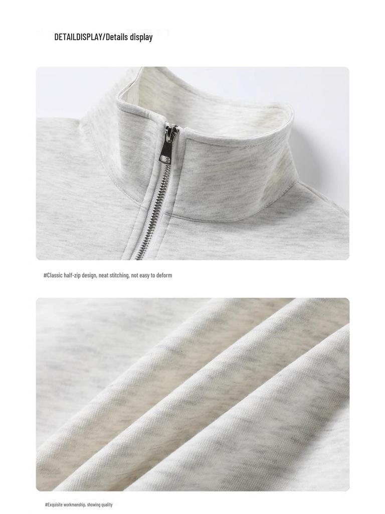 330g Hua Cotton Autumn & Winter Women's Casual Half-Zip Sweatshirt with Semi-High Neck