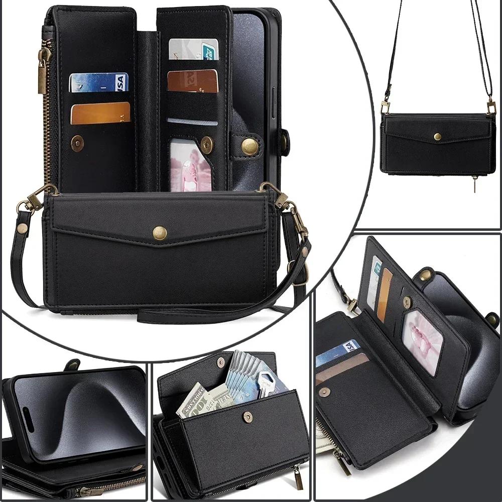 Lanyard Phone Case for Xiaomi 12T 12 12S 13 13T Flip Leather Wallet Cards for Xiaomi 14 Lite 12X Poco F6 Pro Holder Cover Bags