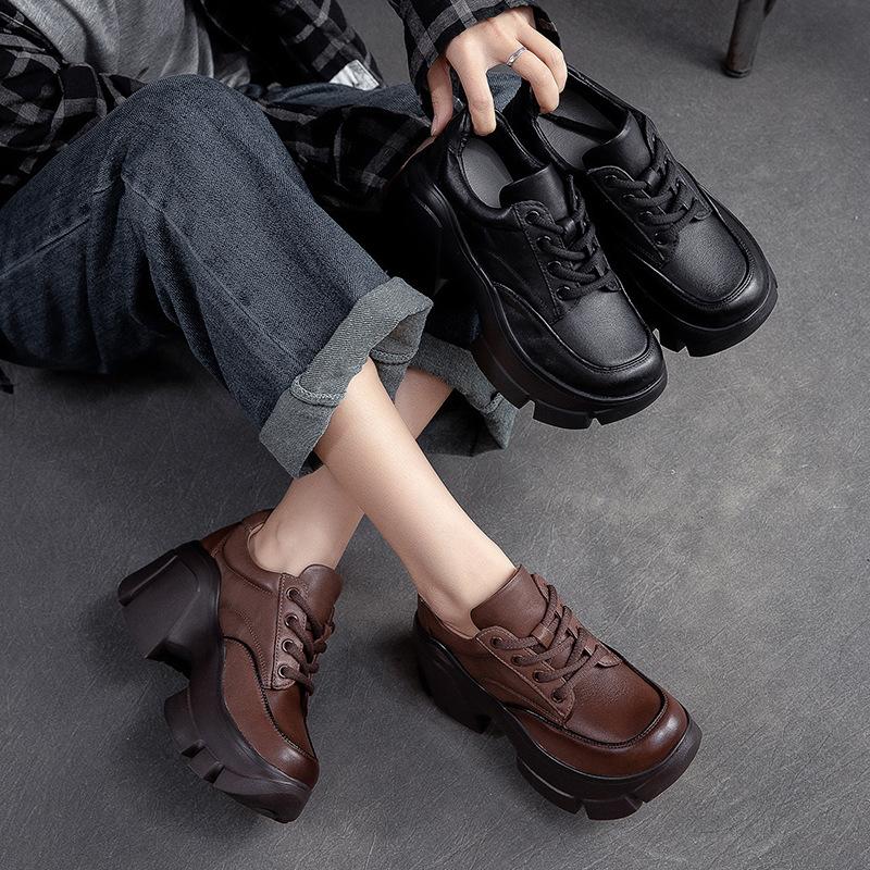 GKTINOO 2025 Women Shoes Handmade Retro 100% Genuine Leather Thick High Heel Chunky Platform Casual Height Increasing Shoes