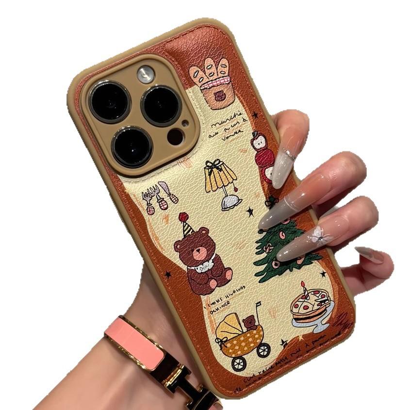 Cute bear Christmas tree for iPhone17Promax mobile phone case Apple 16 candy air cushion 15 fine holes 14